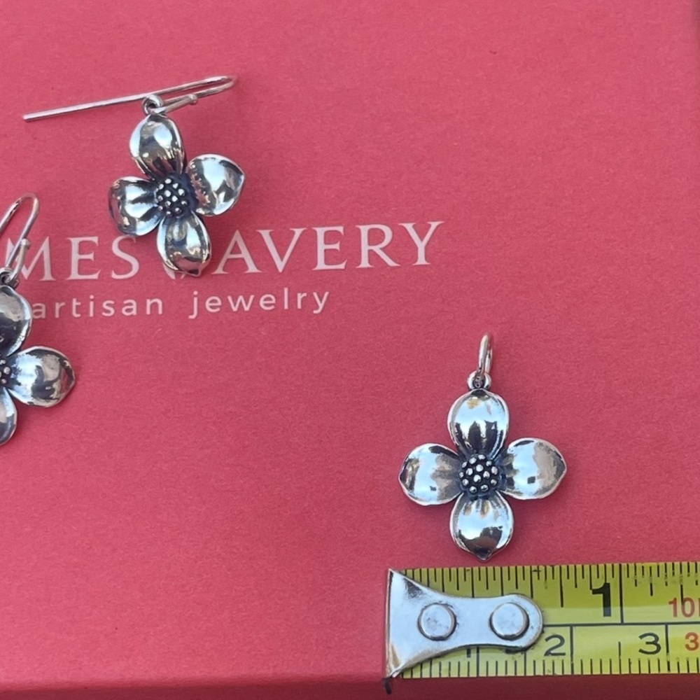 James Avery Polished Silver dogwood Flower Charm earrings set - Picture 7 of 9